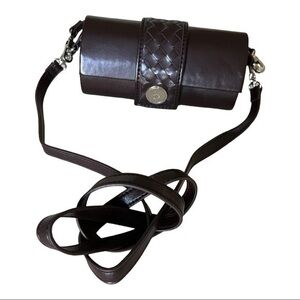 JM Collection Brown Leather Small Multi Purpose Evening Clutch/Crossbody Bag